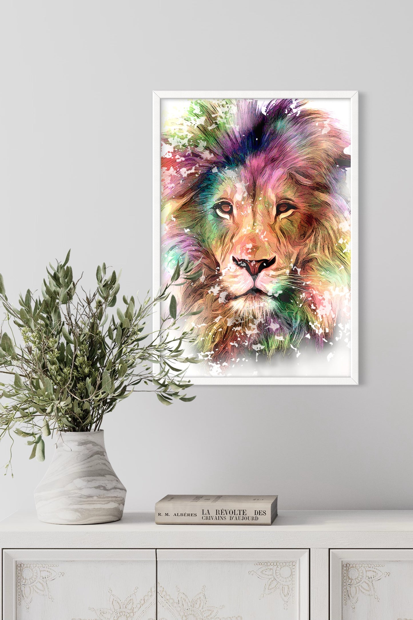 Lion Art Work Print, Watercolour Effect Paint