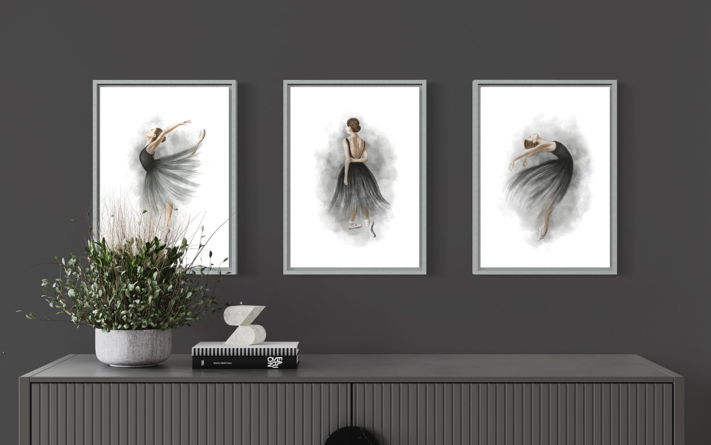 Bundle of Three Ballet Dancer in Black Dress Art Prints
