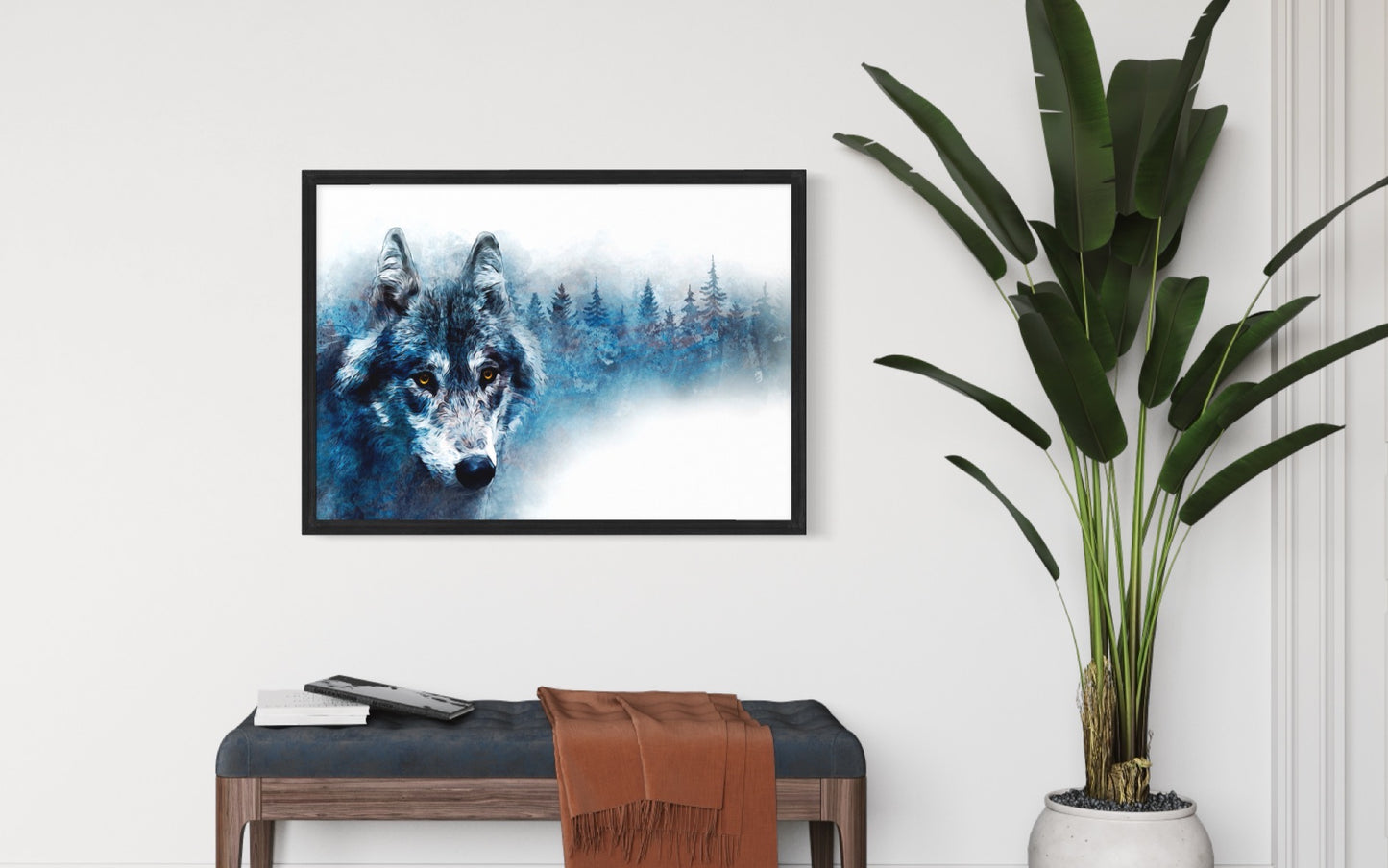 Wolf in Winter Scene with Trees Art Print