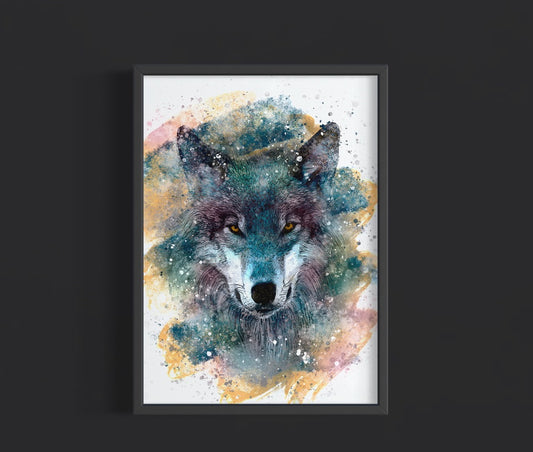 Wolf Blue Watercolour Effect Art Print, Poster
