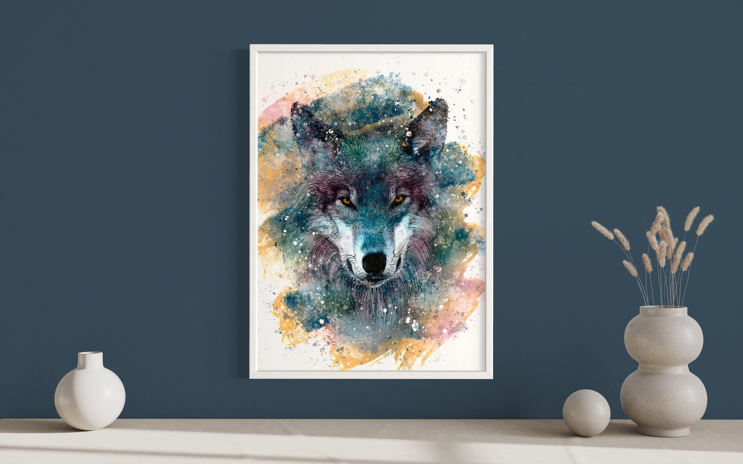 Wolf Blue Watercolour Effect Art Print, Poster