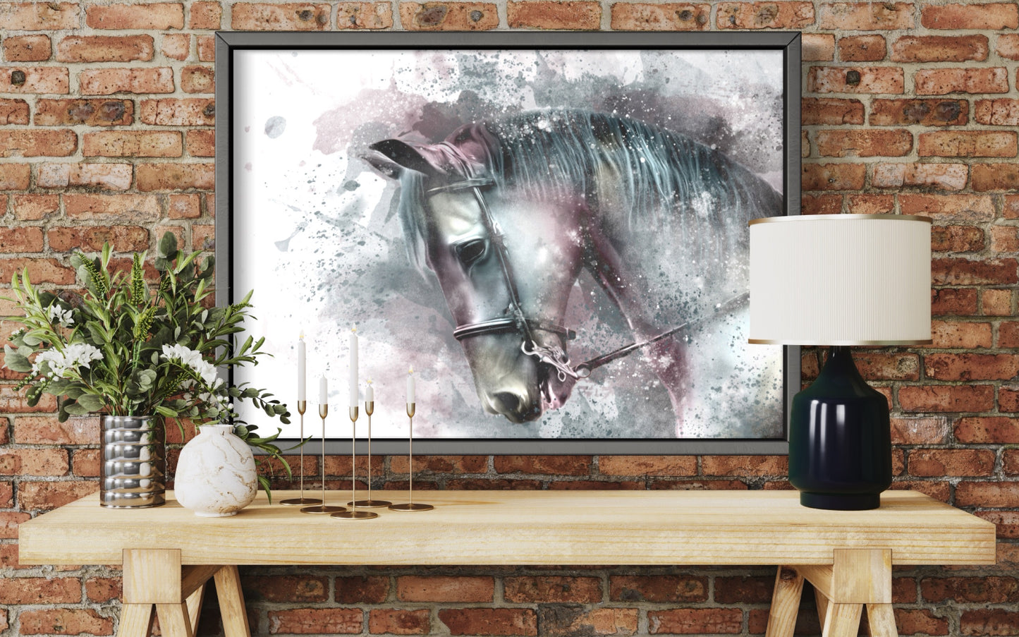 Horse Head in Profile Watercolour Effect Art Print Poster