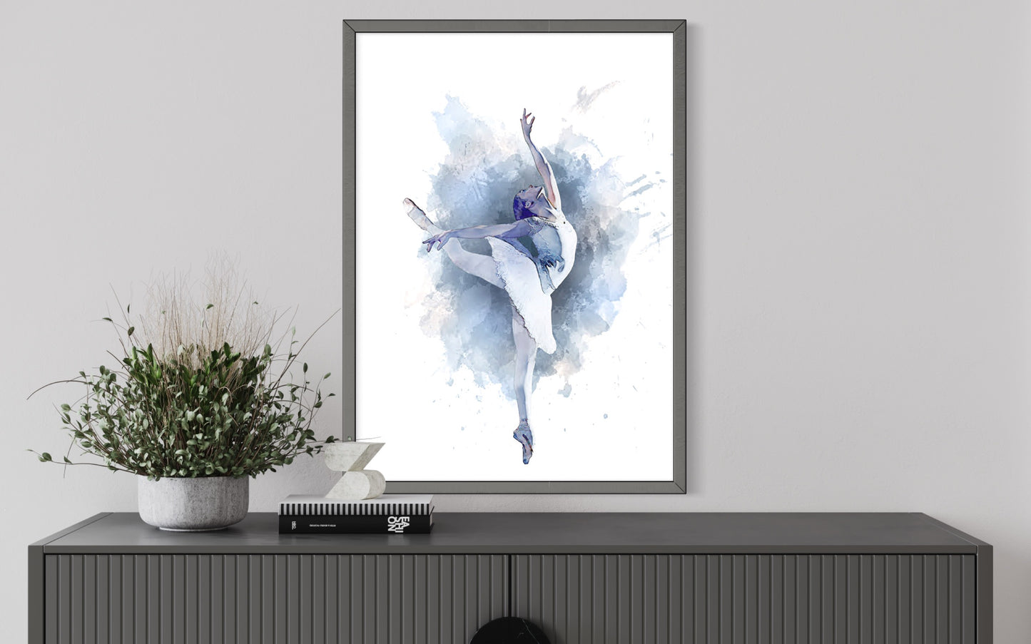 Ballet Dancer in Soft Muted or Grey Tones Watercolour Effect Art Print