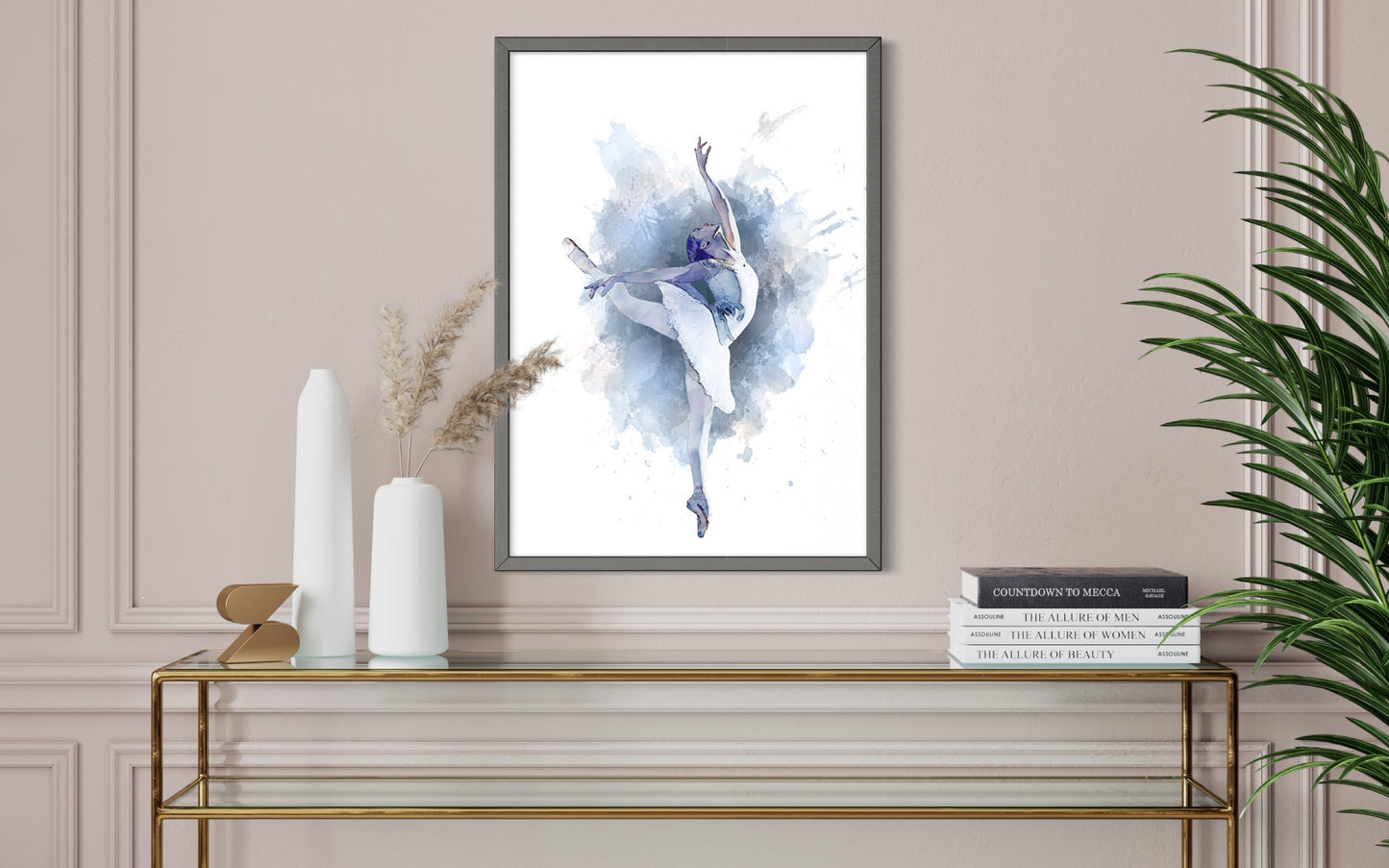 Ballet Dancer in Soft Muted or Grey Tones Watercolour Effect Art Print