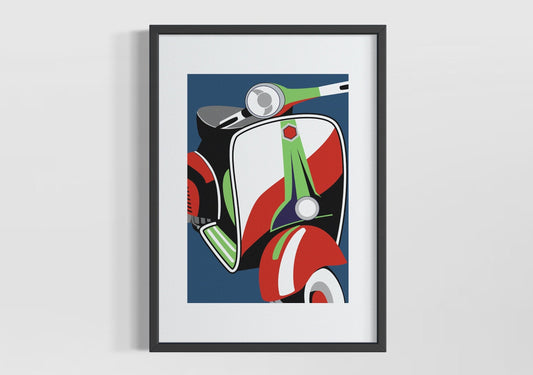 Scooter Illustration Art Print in Neon or Red /Green Colour Options