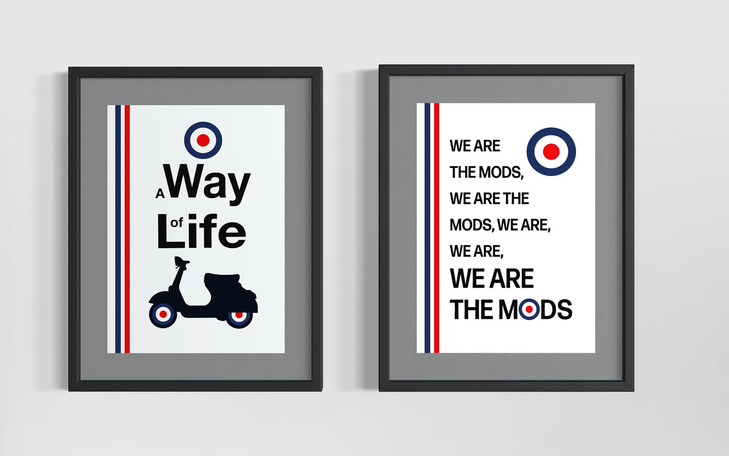 Set of Two Mod Culture Inspired Art Print Posters, Three Colour Options