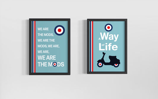 Set of Two Mod Culture Inspired Art Print Posters, Three Colour Options
