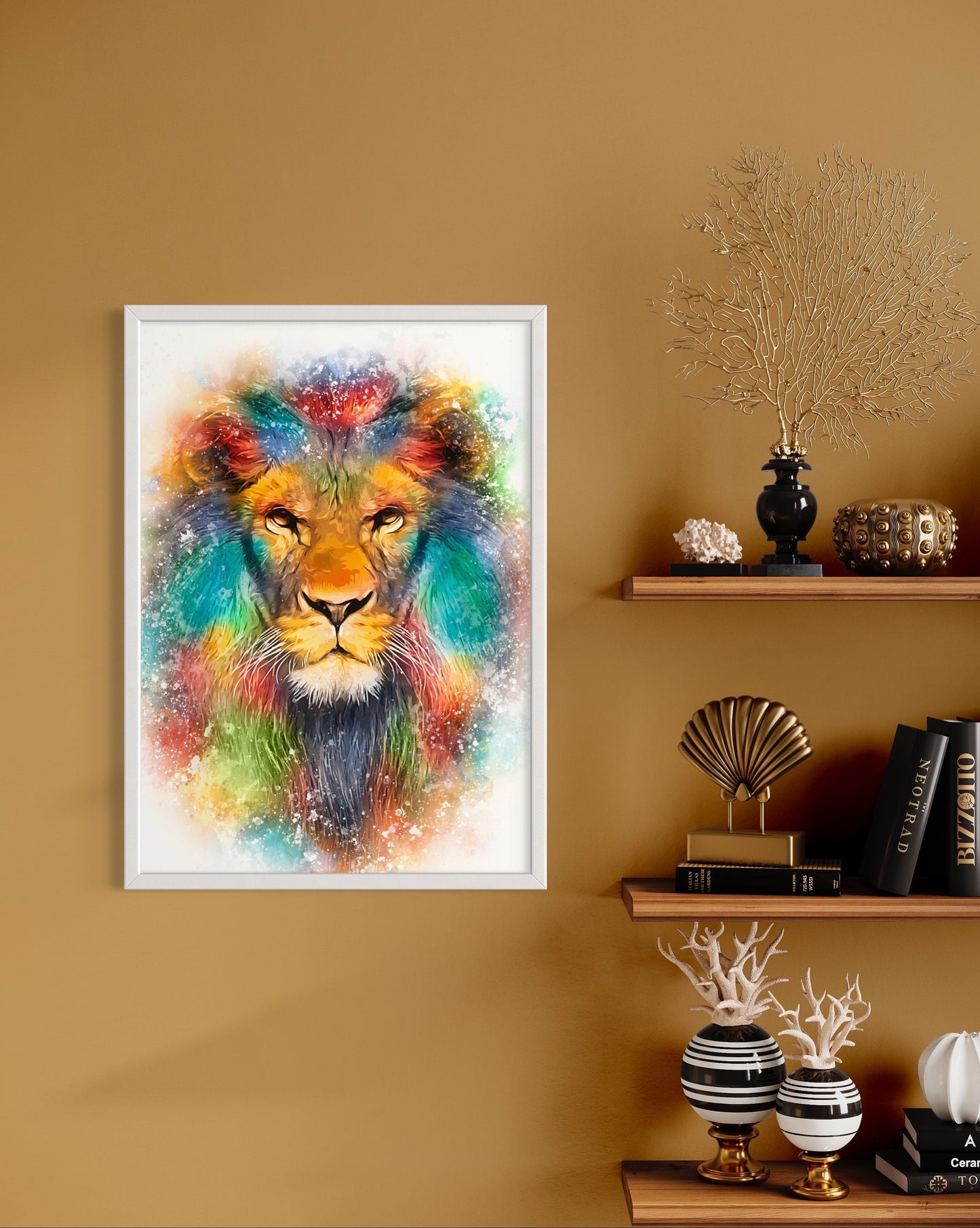 Lion Art Print, Lion Wall Decor Bright Colours