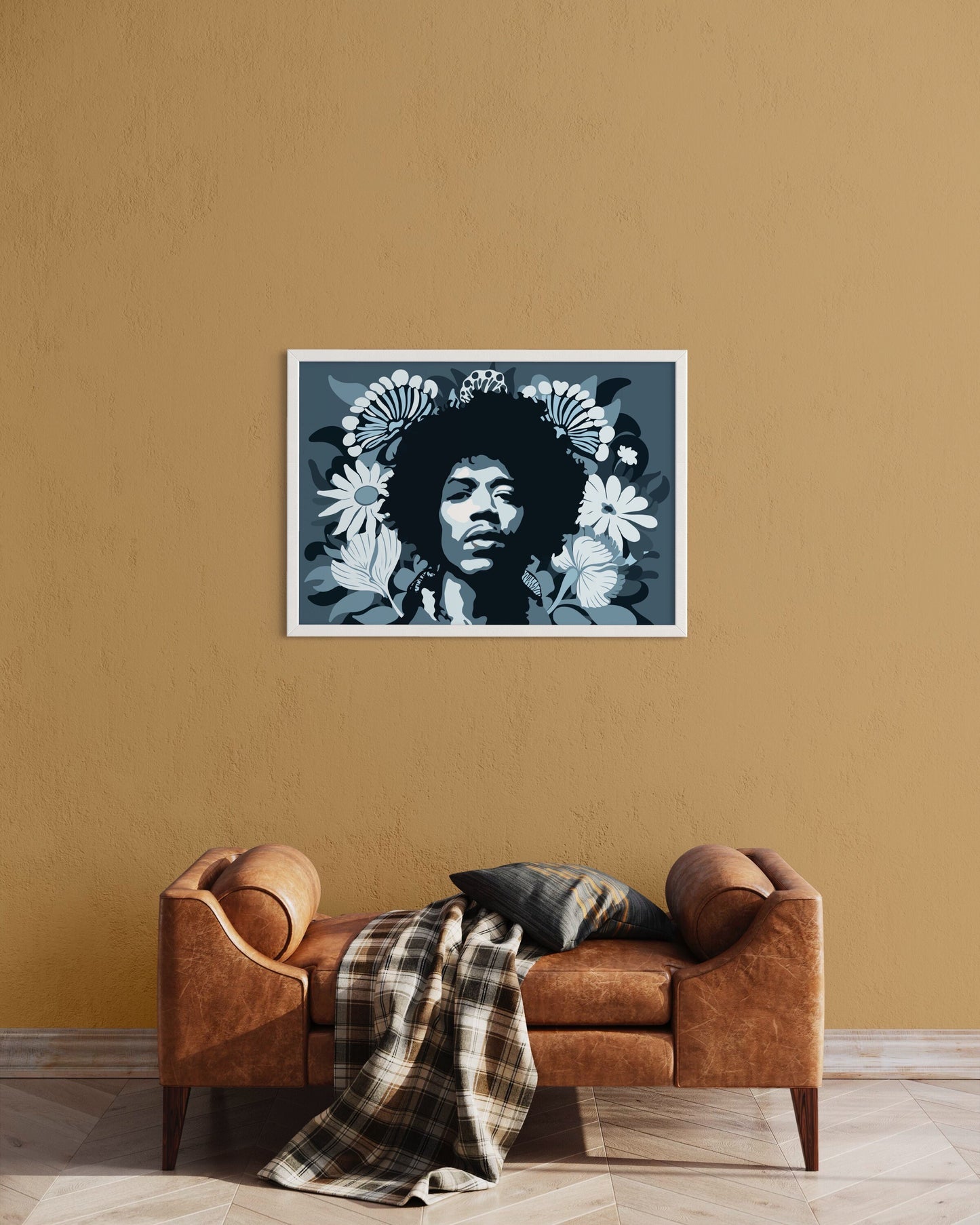 Jimi Hendrix Print, Wall Art Decor, Blue