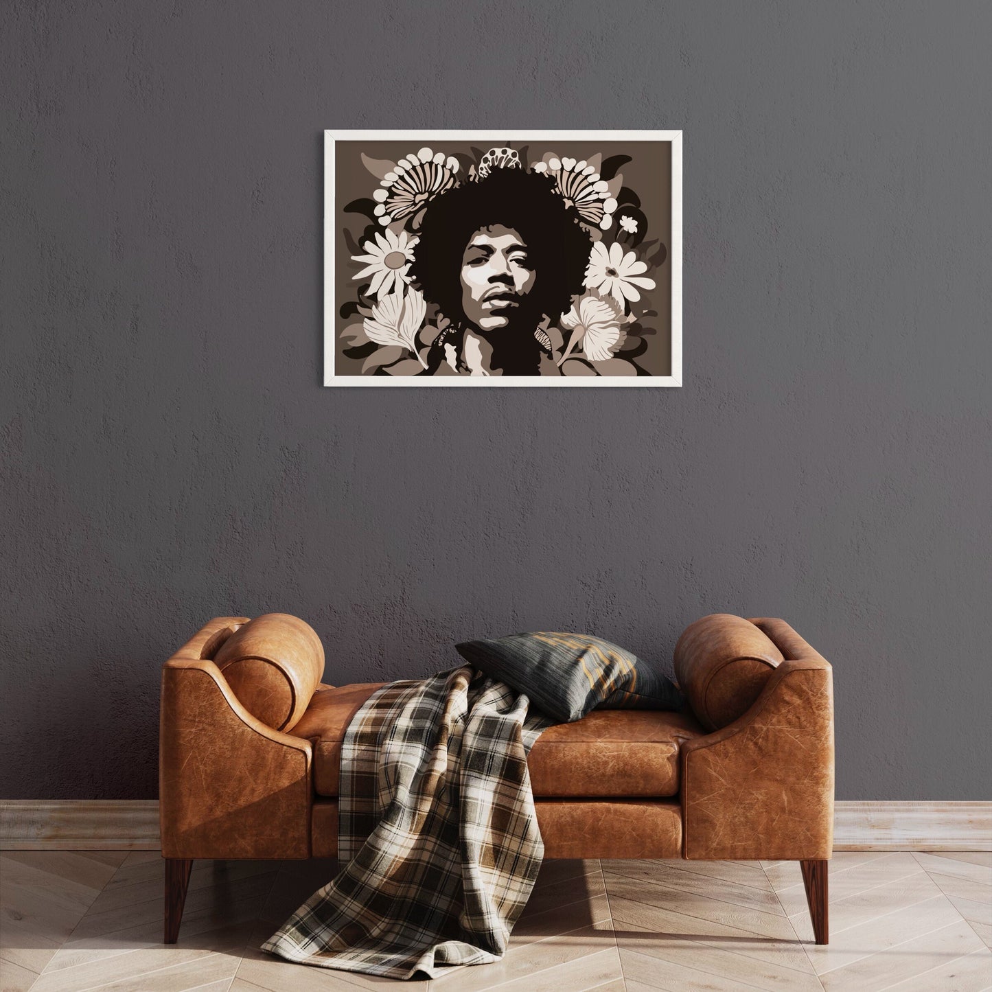 Jimi Hendrix Print, Wall Art Decor, Brown