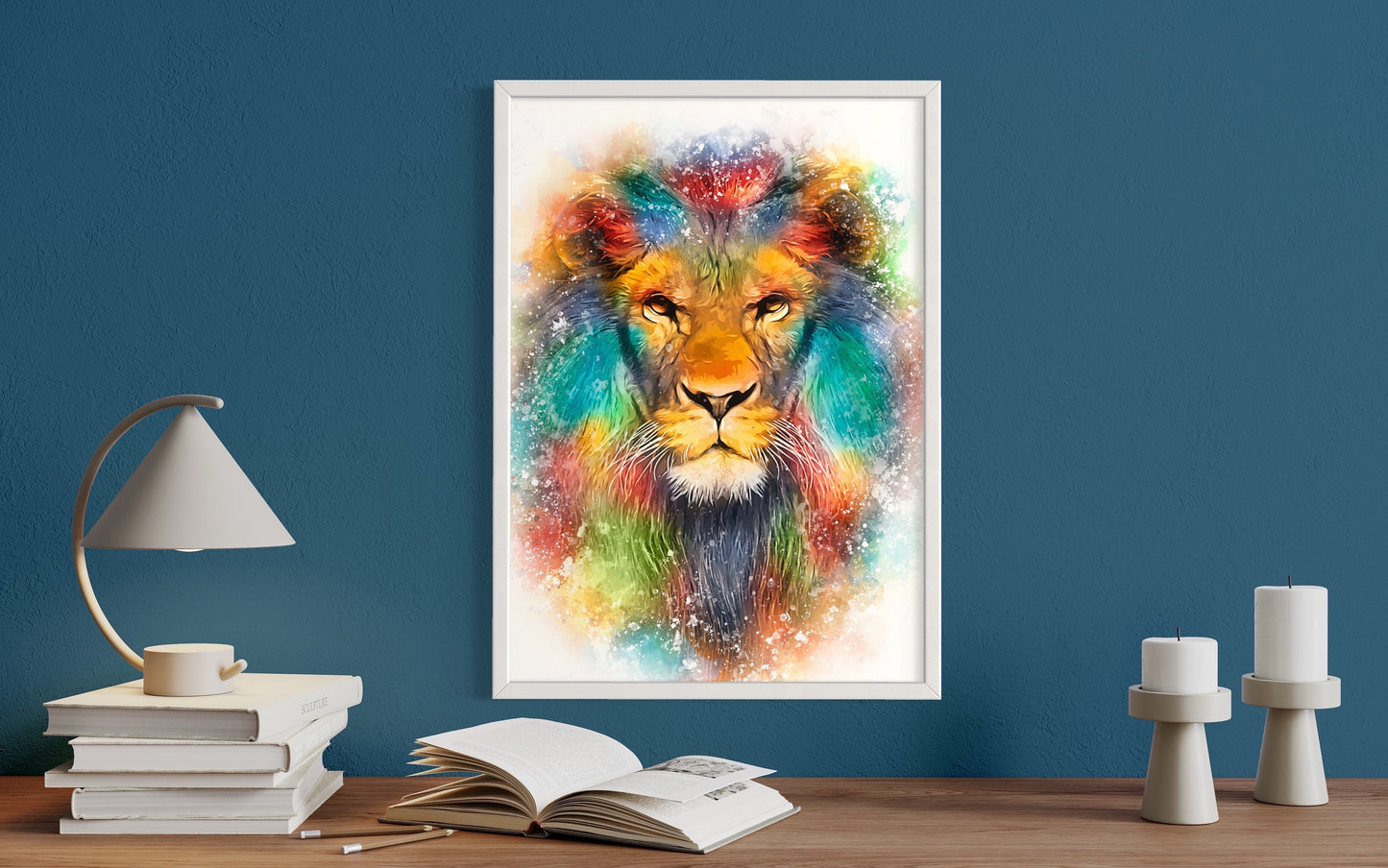 Lion Art Print, Lion Wall Decor Bright Colours
