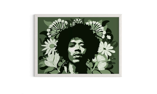 Jimi Hendrix Print, Wall Art Decor, Green