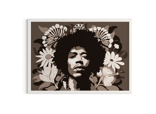 Jimi Hendrix Print, Wall Art Decor, Brown